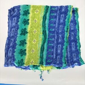 Boho Blue Green Floral Stripe Fabric 4.5 Yards Lightweight Craft Sewing
